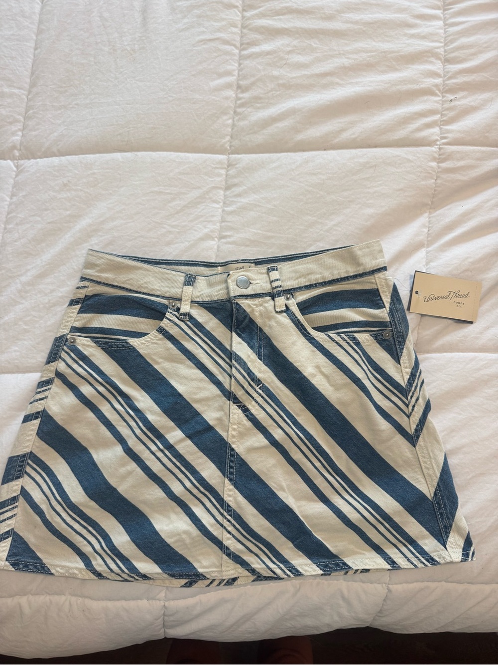 Target Blue & Cream Striped Cotton Mini Skirt